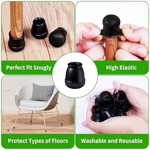 24 Pcs Extra Small Chair Leg Floor Protectors, Silicone Chair Leg Protectors for Hardwood Floors, Round Felt Pads Caps Chair Leg Covers to Protect Floors from Scratches & Noise(Black, Fit 0.35"-0.55") - size: XS-24PCS-(Fit:0.35-0.55 inch)-Black