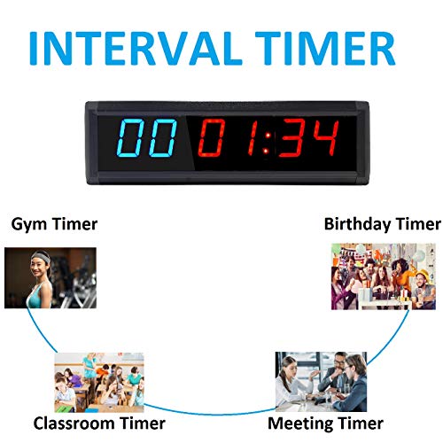 Gym Timer with Remote Countdown Garage Workout Fitness Clock Blue 1.8inch - color: Blue and Red