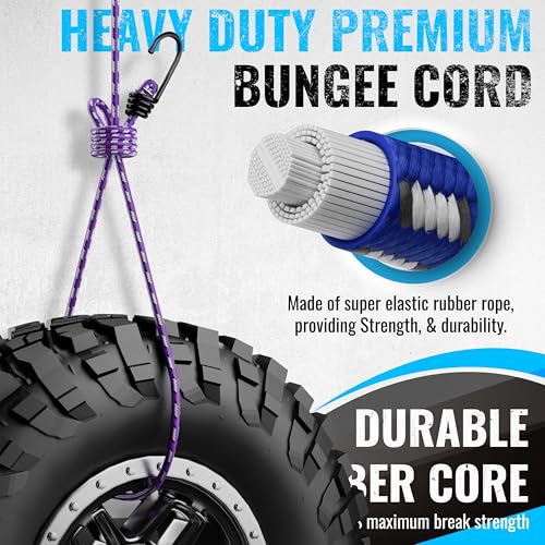 GOEASY0312 Premium Bungee Cords Heavy Duty, Multi-Color | 20 pcs with Hooks, Storage Jar Included, 10", 18", 24", 30", 36", 48" Bundle