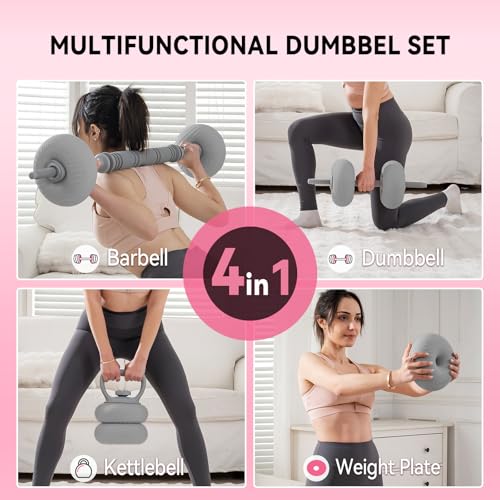 Adjustable Dumbbell Set 13LB/18LB/22LB/35LB, 4-in-1 Soft Shell Weight Set with Connector, Converts to Barbell & Kettlebell, Strength Training Equipment for Home Gym, Ideal for Women & Beginners - color: Grey-35 LB