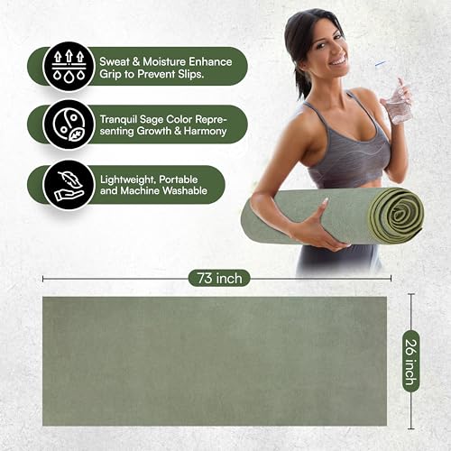 Yoga Mat Towel - Double Sided Microfiber Yoga Towel - Sweat Absorbent Non Slip Hot Yoga Towel - Lightweight, Quick Drying Pilates Mat Towel - 73" x 26", Sage - color: Sage