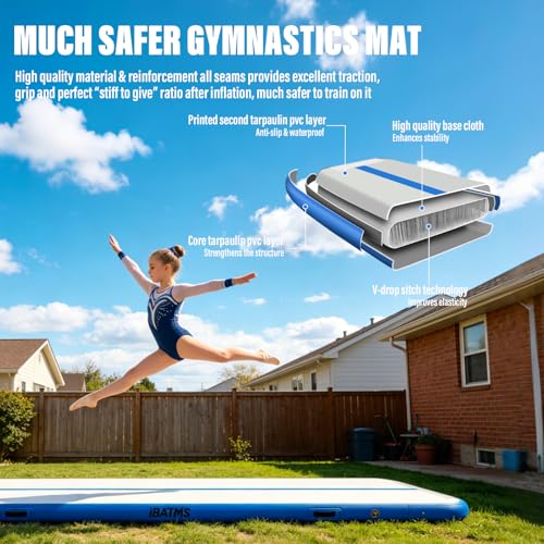 IBATMS Inflatable Gymnastics Mat 10/13/16/20ft, Air Tumbling Mat Track - color: Light blue, size: 16ft(5x0.9x0.1m)