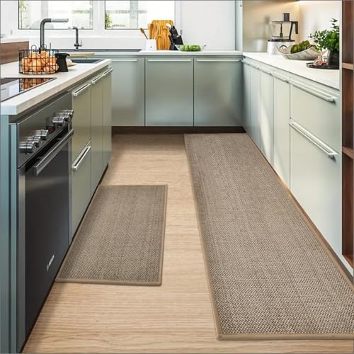 Artoid Mode Washable Non-Skid Rubber blend Kitchen Rugs and Mats Set of 2, Rubber Backing Kitchen Mats for Floor Kitchen Front of Sink Home Decor - 17x29 and 17x60 Inch - color: Beige Grey, size: 17" x 29" /17" x 60"