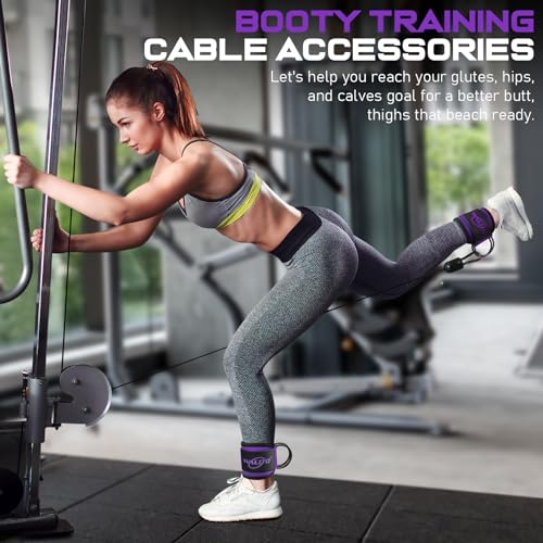 WALITO Gym Ankle Straps for Cable Machines Women & Men - Glute Kickback Ankle Cuff, Adjustable Cable Machine Accessories for Leg Extensions, Hip Abductors & Lower Body Workouts - color: Pair-Purple