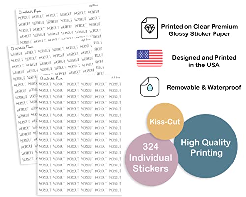 Micro Clear Workout Stickers, 270 stickers .30" tall, Black Lettering, Modern Functional Planning Stickers, Waterproof, Removable, Planning Stickers for School