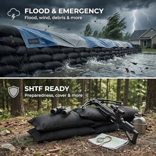 Professional 5 Gallon Fillable Sandbags 48LB, 4PK for Patio Umbrella Stand, Outdoor Furniture, Studio Photography, Flood Control, SHTF, 600D Oxford Woven Nylon Weighted Bags, Sand Not Included (Black) - size: 4-Pack