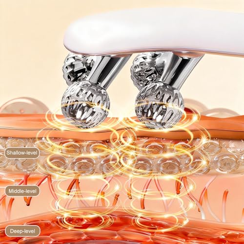 Facial Massager with 3D Roller,Lymphatic Drainage Tool for Face,Arm,Leg and Neck massage - Lymphatic Contour Face Brush Lift & Double Chin Reducer (White) - color: White