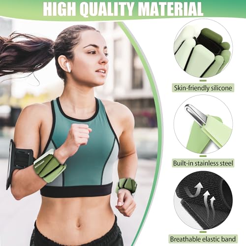 BECOJADDE Ankle Weights for Women Wrist Weights Set of 2 (1 lb/2 lb Each) Adjustable Arm Leg Weight for Womens Men Suitable for Walking Swimming Running Pilates Yoga Gym - color: Gradient Green, size: 2lb Pair (1lb Each)