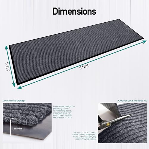 MaxMat® Extra Large Commercial Floor Mat, 3 x 5 Feet Heavy Duty Commercial Door Mat, Waterproof, Low-Profile, Easy to Clean, Rubber Backing Entry Mudroom Rug (Charcoal Grey) - color: Grey, size: 3 x 5 feet
