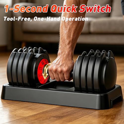 25/55lb Pair Adjustable Dumbbell Set, Adjustable Dumbbells Set of 2, 5 in 1/10 in 1 Free Weights Dumbbells Set with Anti-Slip Texture Handle, Weight Set For Home Gym Suit both Men and Women - color: Red 55LBS Pair