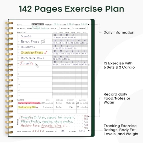 Fitness Workout Journal for Women & Men, A5(5.5" x 8.2") Workout Log Book Planner for Tracking, Progress, and Achieving Your Wellness Goals-Dark Green - color: g.Dark Green