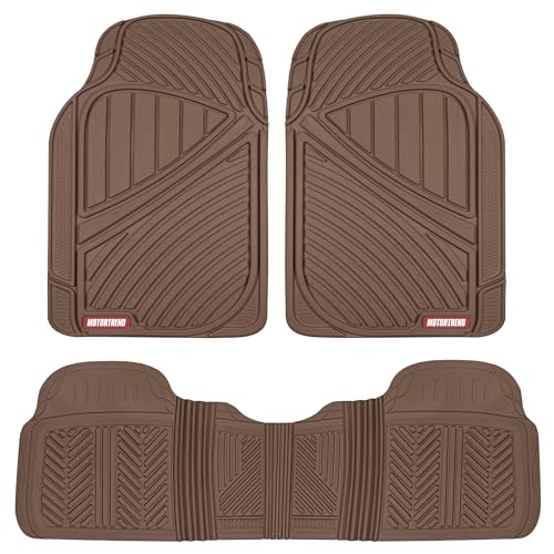 Motor Trend FlexTough Performance All Weather Rubber Car Floor Mats - 3 Piece Floor Mats Automotive Liners for Cars Truck SUV, Heavy-Duty Waterproof (Brown) - color: Brown