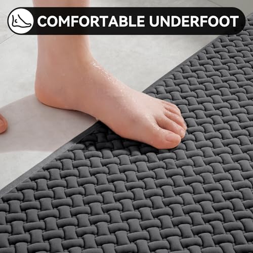 YDKGL Bathroom Rugs Non Slip, Super Absorbent Quick Dry Bath Mats for Bathroom, Foam Weave Texture Thin Bath Rugs Washable with Rubber Backing Fit Under Door Outside Shower,16" x 24“ - color: Grey, size: 16" X 24“