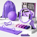 Pilates Kit for Women,15 Inch Magic Circle, 6 Multi-Level Resistance Bands,Yoga Ball Socks, Back Neck Stretcher ,14-Piece Full Body Toning Pilates Equipment for Beginners, 15 Min Daily Routine - color: Purple
