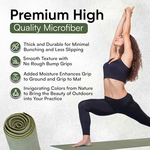 Yoga Mat Towel - Double Sided Microfiber Yoga Towel - Sweat Absorbent Non Slip Hot Yoga Towel - Lightweight, Quick Drying Pilates Mat Towel - 73" x 26", Sage - color: Sage