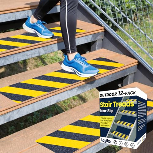 12-Pack 6”x30” Anti Slip Tape Caution Black/Yellow, Pre-Cut Stair Treads Non Slip Traction Tape for Outdoor/Indoor, Waterproof Non Skid Tape for Stair Step, Easy to Install - color: Black/Yellow, size: 6" x 30"