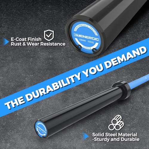 7FT Alloy Steel Olympic Barbell, 1500LB 45LB | 28mm knurled grip bar with needle bearings, chrome finish, 2-inch plate fit, and 1500LB capacity for heavy lifts - color: Blue&Black
