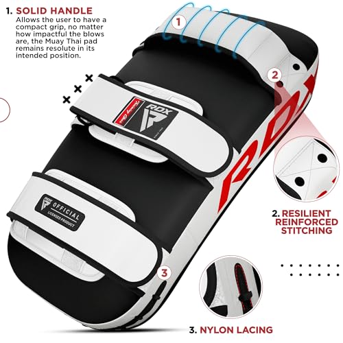 RDX Muay Thai Pad for Training, Curved Kickboxing Kicking Strike Shield, Coaching Kick Boxing, MMA, Martial Arts, Karate, Taekwondo, Punching, Foot, Knee and Elbow Target - color: White