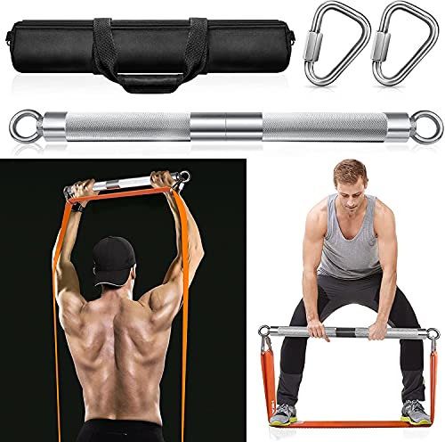 DASKING Detachable Resistance Bands Bar 30"/35.4"/38.5" Length Max Load 500LBS for Home Gym Full Body Workout Fitness Bar - style: Total Length:90cm/35.4"