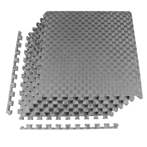 Elevon Puzzle Exercise Gym Flooring Mat, EVA Interlocking Foam Tiles Workout Mat for Home Gym, Fitness Equipment, MMA, Gymnastics, Shock-Absorbing Exercise Mat, Multi-Color - color: Grey, style: 1"Th, 6 Tiles (24 Sq Ft)