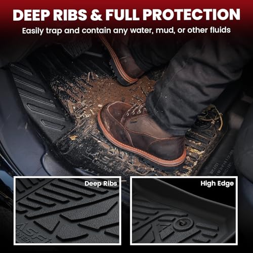 LASFIT Floor Mats for 2019-2025 2026 Ram 2500/3500 Crew Cab Bucket Seat for Carpet & Vinyl Floor (NOT fit Model with PTO Kit), All Weather TPE Custom Fit Car Mats Floor Liners 1st & 2nd Row, Black