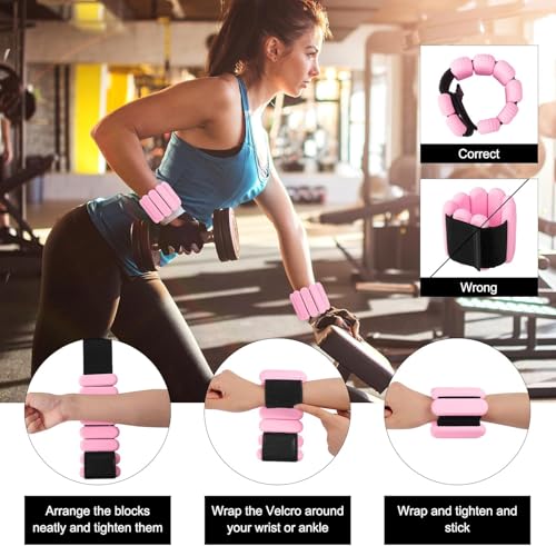 Pilates Wrist & Ankle Weights for Women, Wearable Strong Arm & Leg Weights Set of 2, Adjustable Ankle Weights for Walking, Yoga, Dance, Barre,Gym - color: Pink, size: 2lbs x2