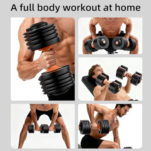 Adjustable Dumbbells Set of 2，Free Weights Dumbbells Set | Adjustable Dumbbell Set，52.5 lbs pair 105 lbs，15 in 1，for Men/Women Gym Equipment for Home Strength Training Equipment