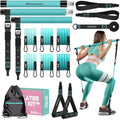 Pilates Bar Kit with 6 Latex Resistance Bands, Adjustable Exercise Bar - color: Blue
