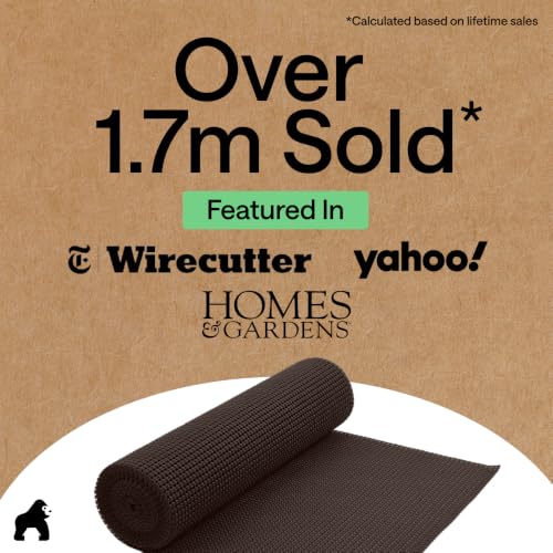 GORILLA GRIP powerGRIP Drawer Shelf and Cabinet Liner, Thick Strong Hold, Non-Adhesive Liners Protect Kitchen Cabinets and Cupboard, Bathroom Drawers, Easy Install, Breathable Mat, 12" x10', Chocolate - color: Chocolate, size: 12" X 10', style: 12" x 10'