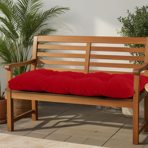 Outdoor Bench Cushion Waterproof, Tufted Bench Seat Cushion | 42 x 15 Inch Patio Wicker Indoor Seat Pads for Outside Garden Patio Balcony - color: A Lipstick Red, size: 42x15 Inch