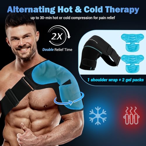 Comfytemp Shoulder Ice Pack Wrap Shoulder Brace, Gel Cold Compression Sleeve for Injuries Reusable Arm Rotator Cuff Pain Relief, Therapy Recovery Items for Men Women, 2 Gel Ice Packs - color: Black - 2 Gel Pack + 1 Brace