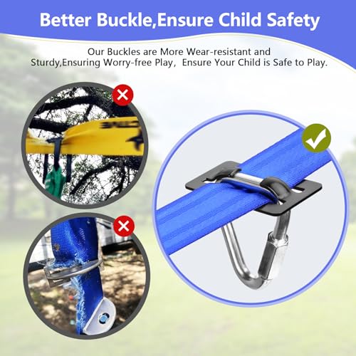 Ninja Warrior Obstacle Course for Kids,2×56ft Slackline Kit with 10 Ninja Accessories - Monkey Bar,Rope Ladder,Gymnastic Ring,Arm Trainer and Monkey Fist+Fast-Setup Buckles,Supports 880 lbs - size: 10 Obstacles
