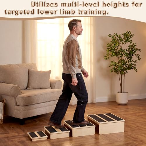 Sintuff Wooden Nesting Exercise Step Platform, Non-slip Wooden Step Stools, Heavy Duty Workout Steps for Balance & Stability Training, 330 Lbs Weight Capacity - color: Nested