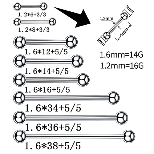 A-minusone 84+98+120PCS Body Septum Piercing Kit 14G 16G Tools for Nose Tongue Lip Ear Eyebrow Belly Button Cartilage Tragus Industrial Barbell Helix Daith Piercing Jewelry Clamps - size: 120 Pcs