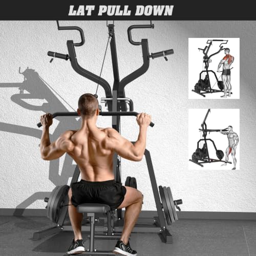 DONOW Leverage Gym Home Gym System Workout Station with LAT Pulldown | Upgraded Weight Plate Holder No Slide Off, Multi Function Squat Rack and Pulley System, US Team Service, 6 US Warehouses - color: Black