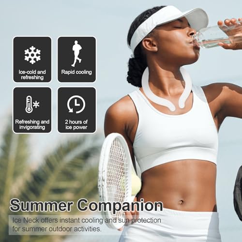 Neck Cooling Tube with Cold Insulated Bag,Reusable 18℃/64℉ Ice Neck Ring Wearable Body Cooler Products for Summer (White) - color: White