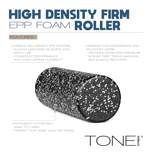 Tone Fitness High Density EPP Foam Exercise Foam Roller for Yoga, Pilates, Stretching, Massage, and Recovery | Multiple Sizes and Colors - color: Black/White Speckled, size: 18 Inch