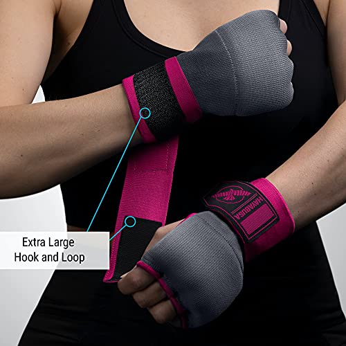 Hayabusa Quick Gel Hand Wrap Boxing Gloves | Slip-On Design, Padded Knuckle Protection, Hook and Loop Closure, Muay Thai Kickboxing, Men and Women, Sparring - color: Grey/Pink, size: X-Large