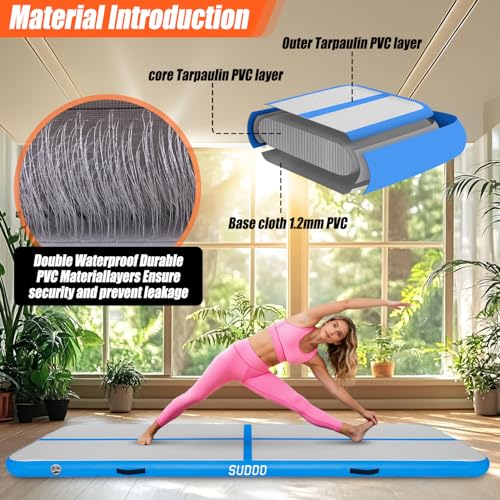 SUDOO Gymnastics Air Mat 10ft/13ft/16ft Inflatable Air Tumble Track Mat 4" Thick Tumbling Mat With Pump or No Pump for Training Tumble Yoga Cheerleading Parkour Beach Water Activities Home Use - color: Blue, size: 16ft*3.3ft*4in (5*1*0.1m)