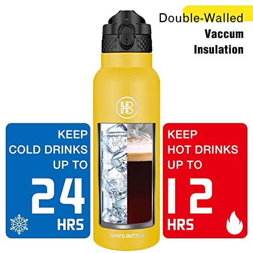Han's Bottle Sports Water Bottle - 24 Oz, Straw Lid, Leak Proof, Vacuum Insulated Stainless Steel, Double Walled, Thermo Mug,Ginger - color: Ginger, size: 24 Ounces