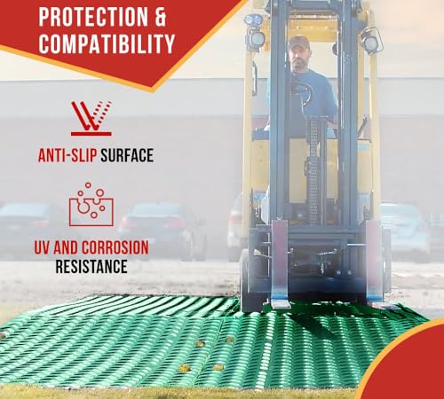 Mytee Products 3' x 8' Green Ground Protection Mats with Double Sided Diamond Plated Tread Design - High Density Polyethylene Mat, Easily Supports 90 Ton Loads on Lawns, Dirt, and Any Other Areas - color: Green, size: 1 - Pack