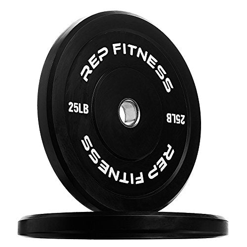 REP Fitness Rubber Bumper Plates, 5Lb to 370 lb Set Pairs, Olympic Standard Weights, Shock Absorbing Low Bounce Design, For Home Gyms, Fitness Centers, Strength Workouts, Barbell Use - style: 25 LB Pair