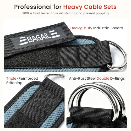 BAGAIL Ankle Straps for Cable Machines (2 Pack), Double D-Ring Ankle Cuffs with Extra Thick Padding, Adjustable Fit for Women & Men Glute Kickbacks, Hip Abductors & Leg Curls, Includes Mesh Bag - color: Blue