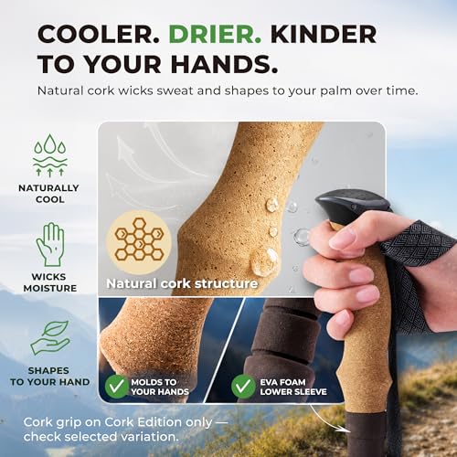 Trekology Trek-Z Collapsible Hiking & Trekking Poles - Balance Support for Seniors, Women, and Men, 2pc Per Set - color: Cork Green, size: 100–120 cm (for Height: 4’11” to 5’10”)