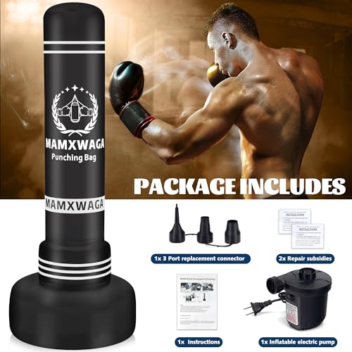 Standing Punching Bag with Stand Adult, 70'' Freestanding Heavy Boxing Bag with Electric Air Pump