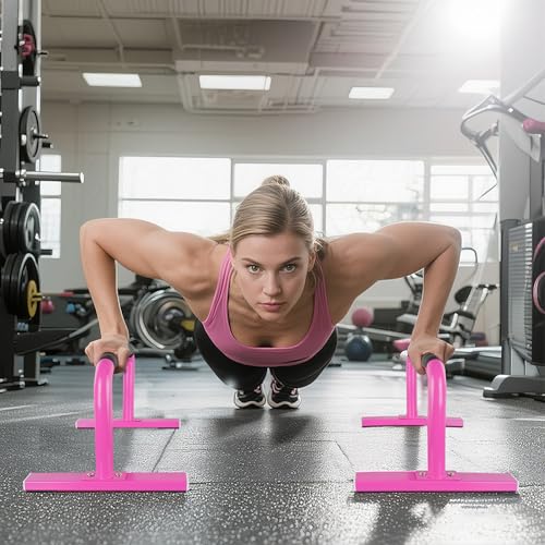 Strength Training Parallettes Push Up Bars, Pushup Handles Calisthenics Equipment for Home Workout, Anti-slip Gymnastics Bars, Handstand & Dip Bar for Outdoor Exercise - color: Pink