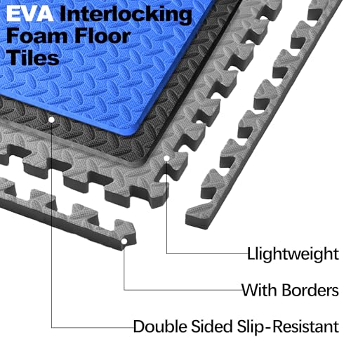Elevon Puzzle Exercise Gym Flooring Mat, EVA Interlocking Foam Tiles Workout Mat for Home Gym, Fitness Equipment, MMA, Gymnastics, Shock-Absorbing Exercise Mat, Multi-Color - color: Blue, style: 3/4"Th, 24 Tiles (96 Sq Ft)
