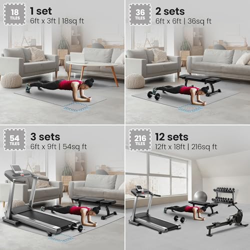 bemaxx Gym Mats Set - 18 pcs EVA Interlocking Foam Floor Tiles (12.6"x12.6"x0.4") 18sqft Protective Gym Flooring Sports Home Workout Exercise Mats Puzzle Garage Fitness Play-Room Pool Treadmill Bike - color: Grey, size: 18 Tiles | 18 sq ft