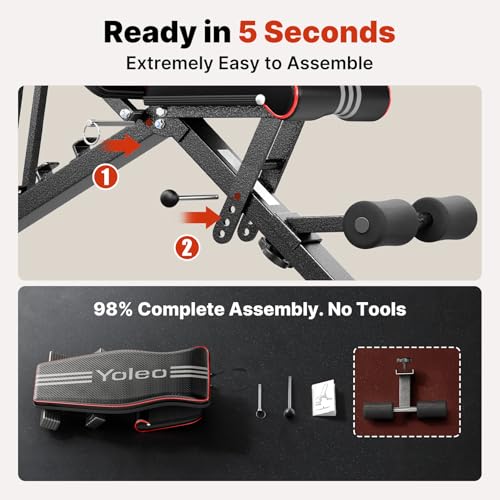 YOLEO Adjustable Weight Bench for Home Gym, ASTM-Certified 827LBS, 98% Pre-Assembled, Foldable Gym Bench with 84 Positions Incline Decline Flat, Wider Seat - size: L