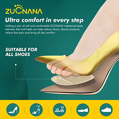 ZUCNANA Metatarsal Pads Ball of Foot Cushions (6 Pairs), Non Slip High Heel Cushion Inserts Women, One Size Fits All Shoe Inserts for Women and Men, Reusable Foot Pads All Day Pain Relief and Comfort - color: Beige + Black + Clear